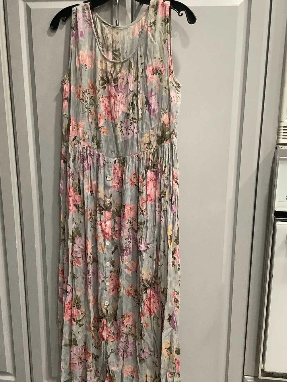 Laura Ashley Floral Button-Front Maxi Dress in Pink & Gray